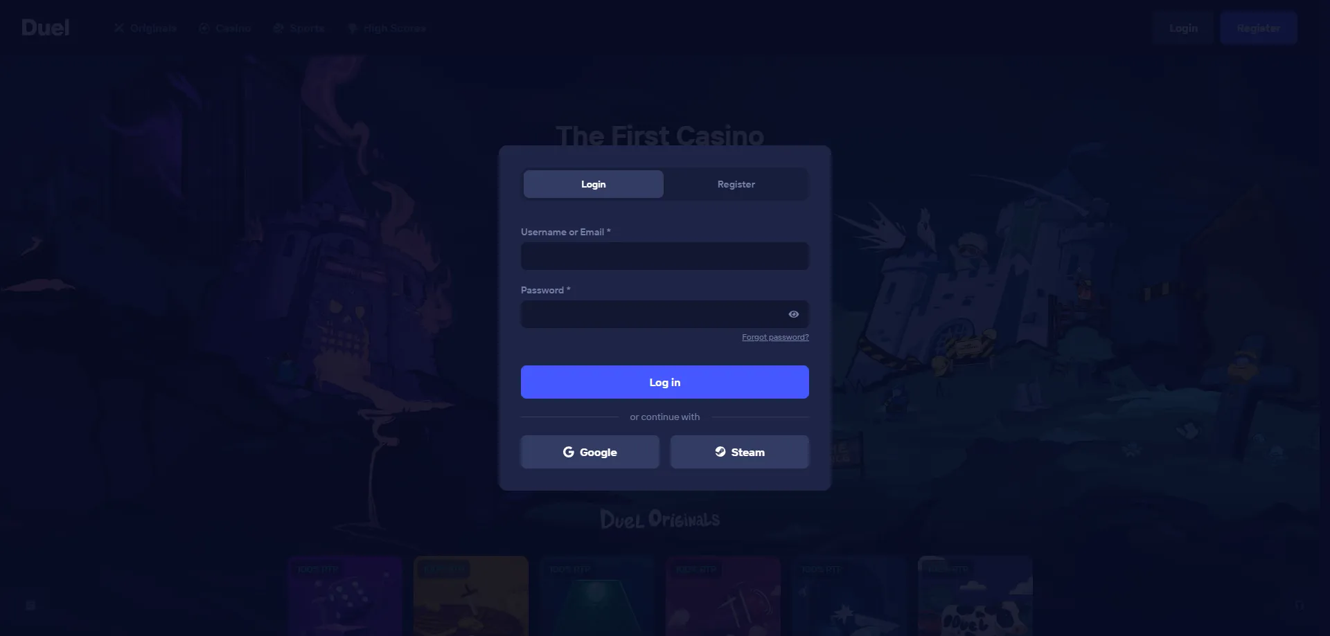 Acceso a la cuenta en el sitio web oficial de Duel Casino