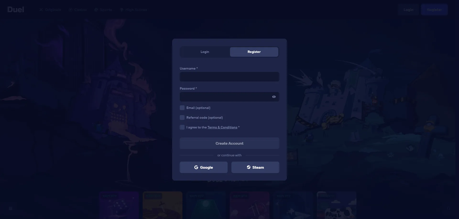 Registro en Duel Casino — crea tu cuenta en menos de 2 minutos